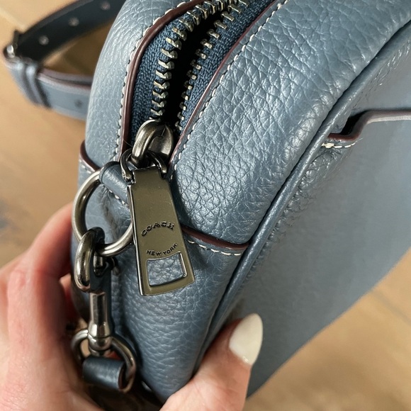 Coach X Peanuts Jaime Camera Bag with Snoopy Ski Motif, Blue Pebbled Leather - Picture 9 of 13